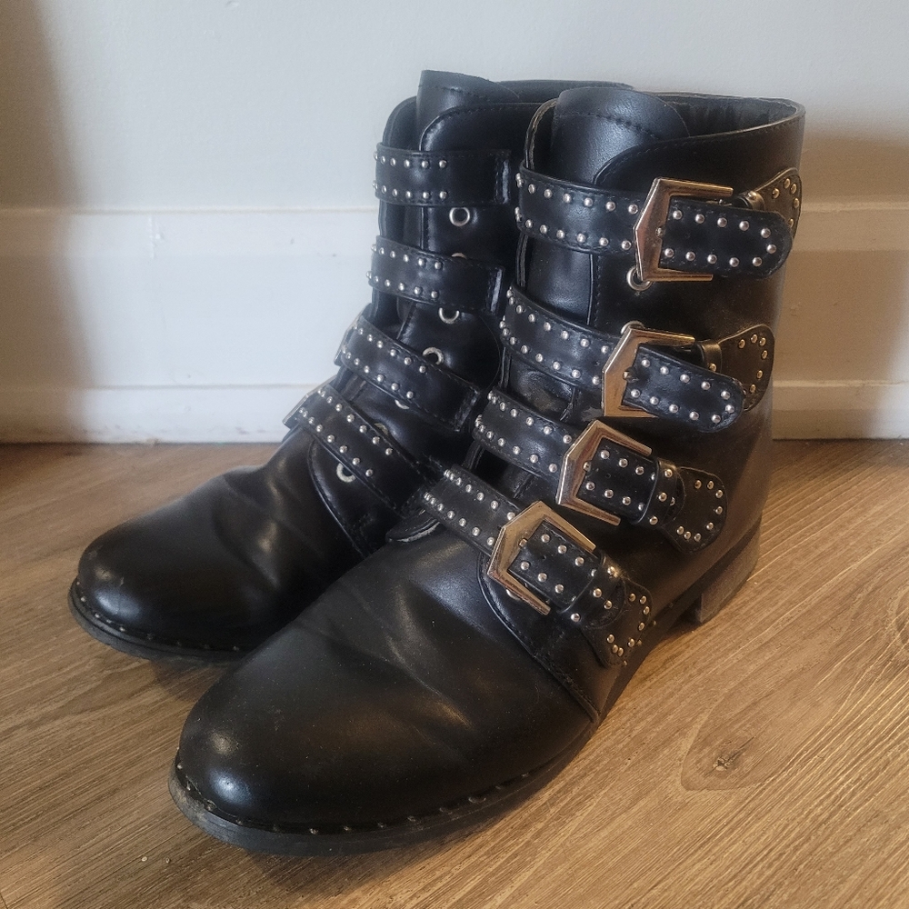 Black Studded Biker Boots Sz 9